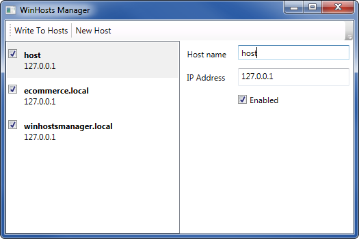 WinHosts Manager 0.1 main window